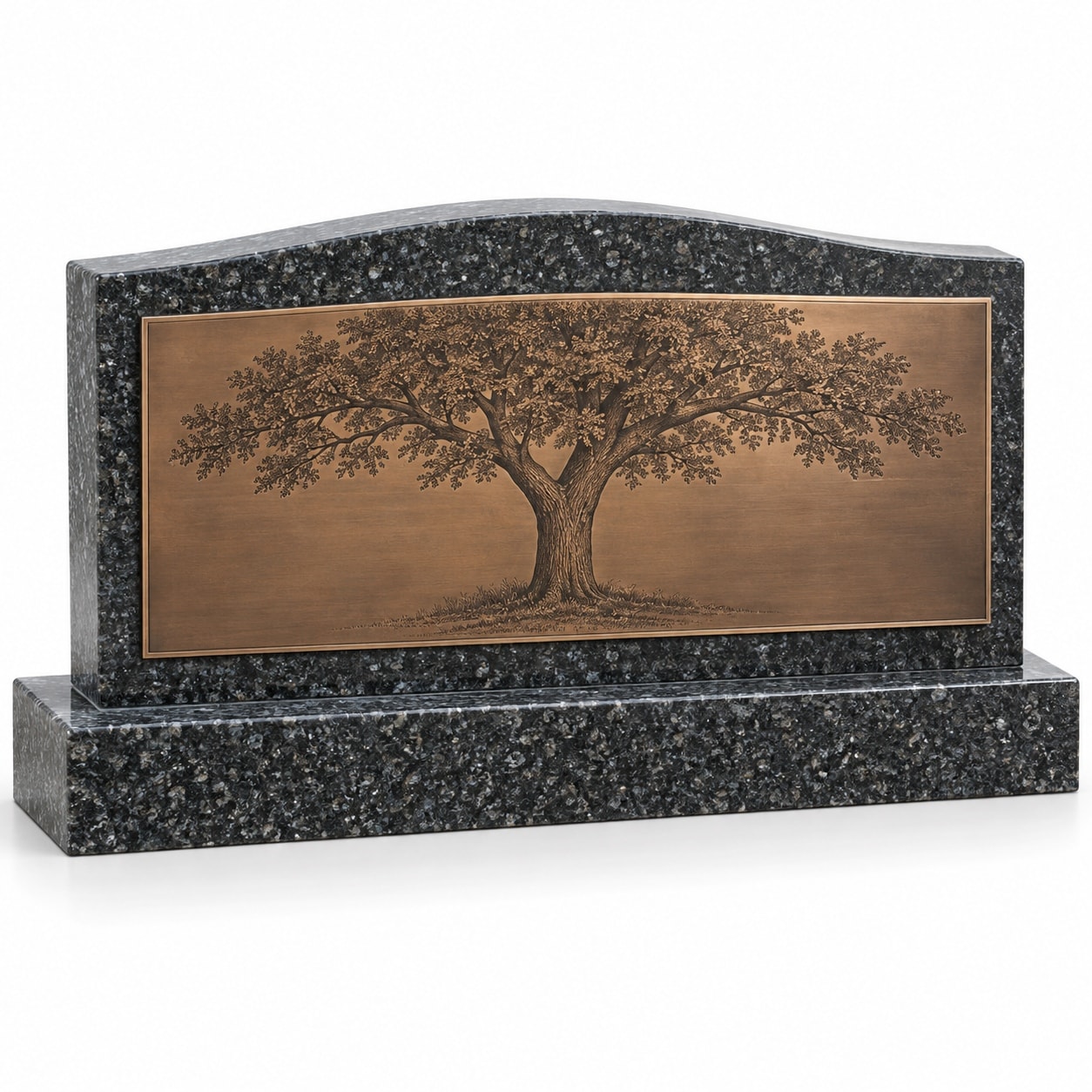 Bronze plaque on blue pearl granite companion — oak tree scene
