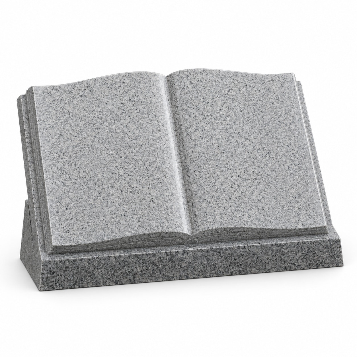 Gray granite open book monument on base