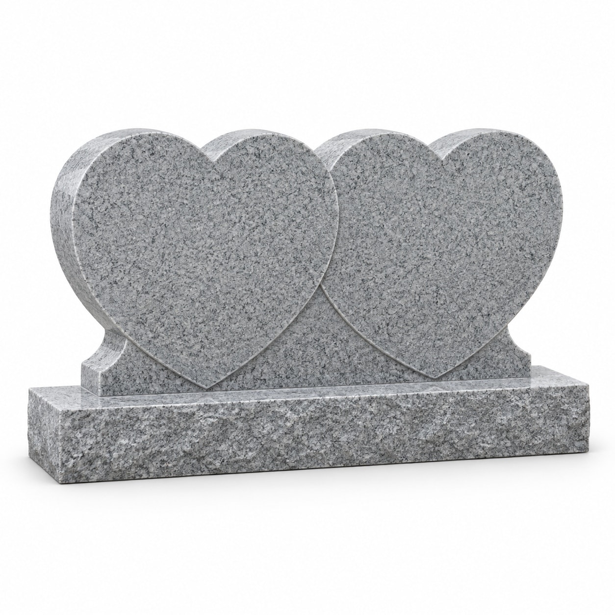 Gray granite double heart companion monument on base